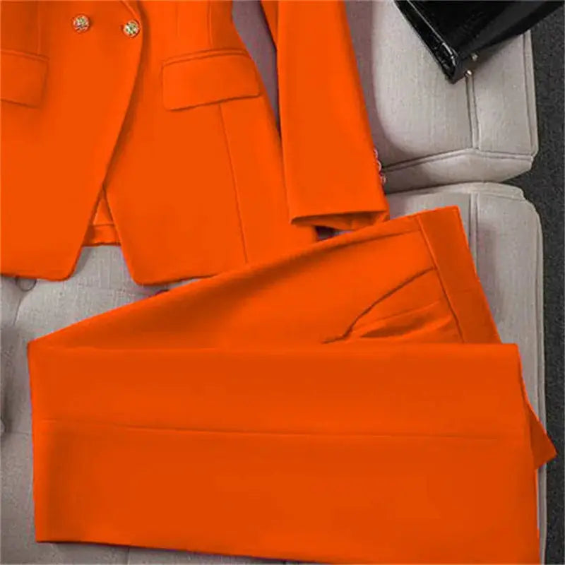 Orange long-sleeve blazer and pants 2-piece suit for women by Simples Market