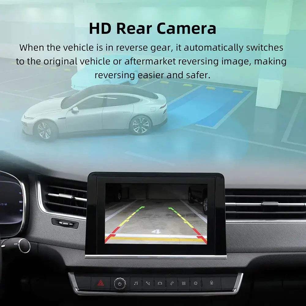 Wireless CarPlay and Android Auto multimedia module for Peugeot and Citroën with a rear-view camera display