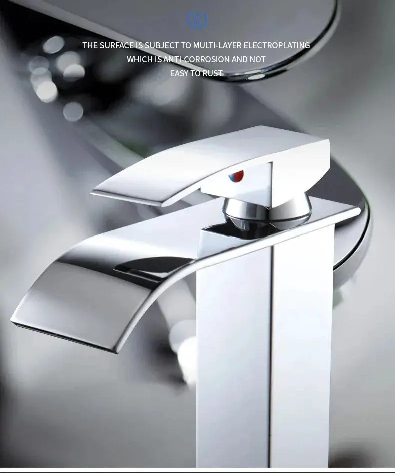 Waterfall wash basin faucet by Simples Market, chrome stainless steel finish with single lever