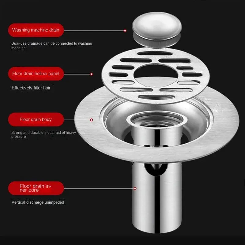Stainless steel floor drain assembly with inner core and hair-filter panel by Simples Market