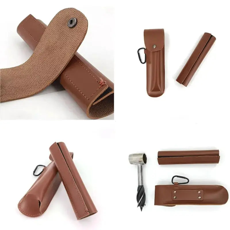 Auger wrench hand drill survival tool with brown leather sheath by Simples Market