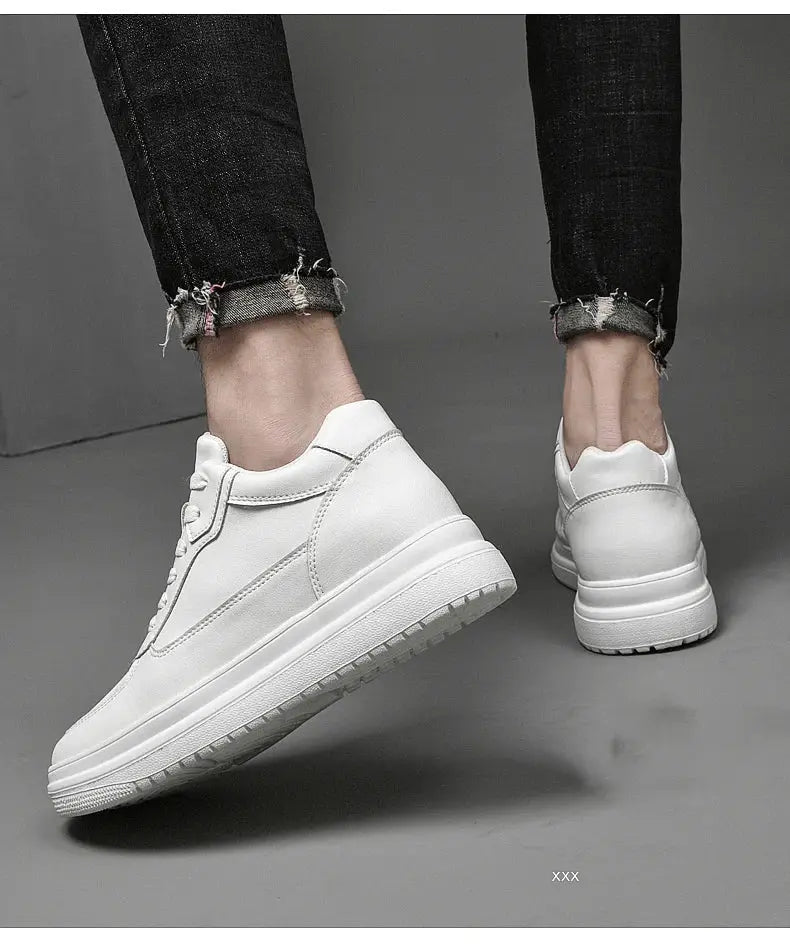 Simples Market white leather men's elevator sneakers with raised platform sole
