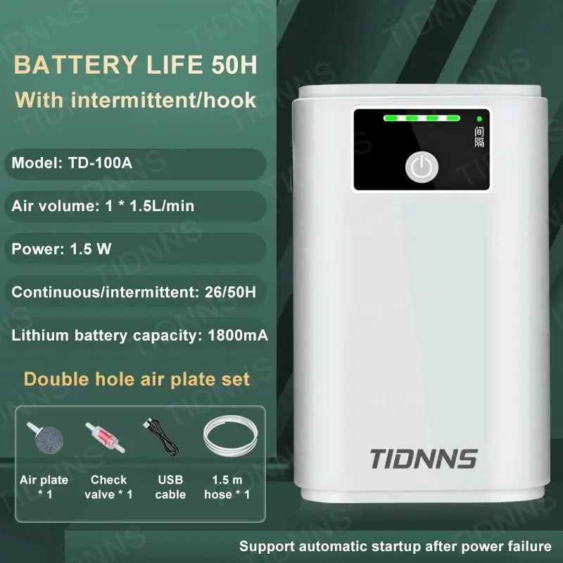 Rechargeable Aquarium Oxygen Air Pump USB Lithium Battery 6000mAh Portable Dual Use For Household And Outdoor Fishing