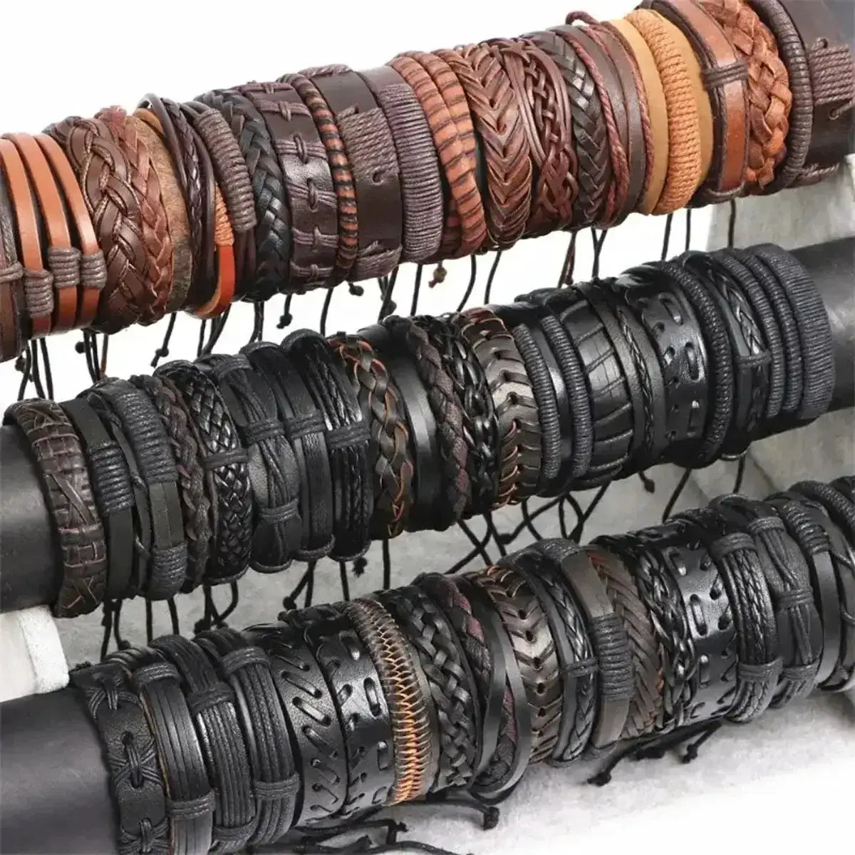 5Pcs Assorted Style Mens And Womens Leather Webbing Rope Bracelets Set For Everyday Wear And Festive Gift