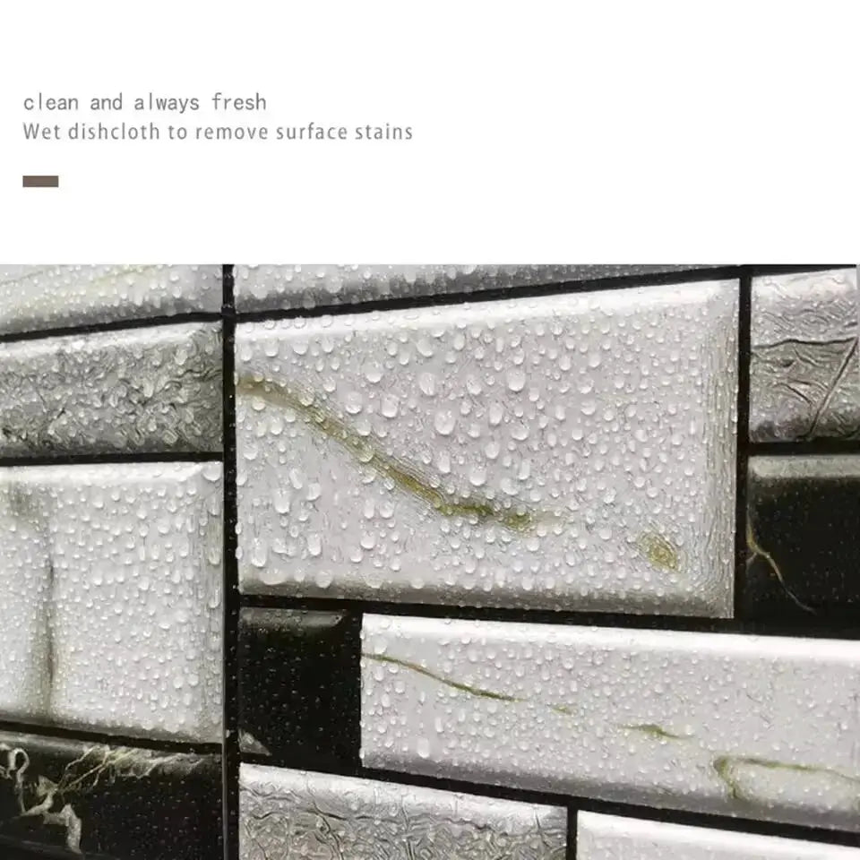 Self-adhesive tile wall sticker set, white-gray marble 3D PVC, waterproof for kitchen cabinets and bathroom (5/10pcs)