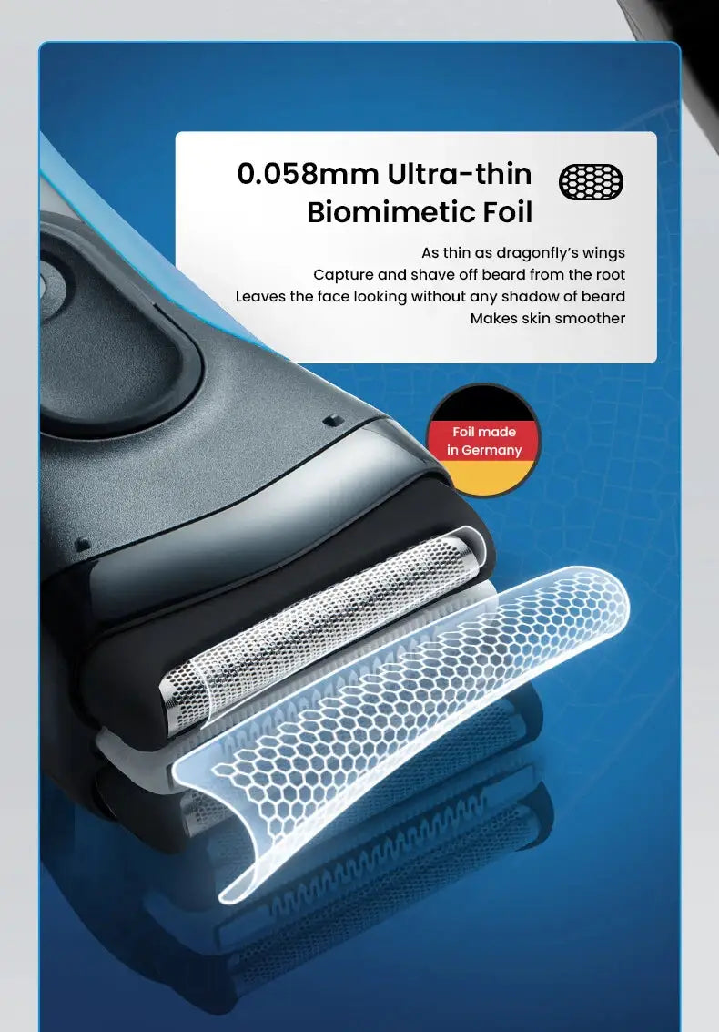 Braun 3 Series ProSkin electric shaver with trimmer, dark gray body on blue packaging