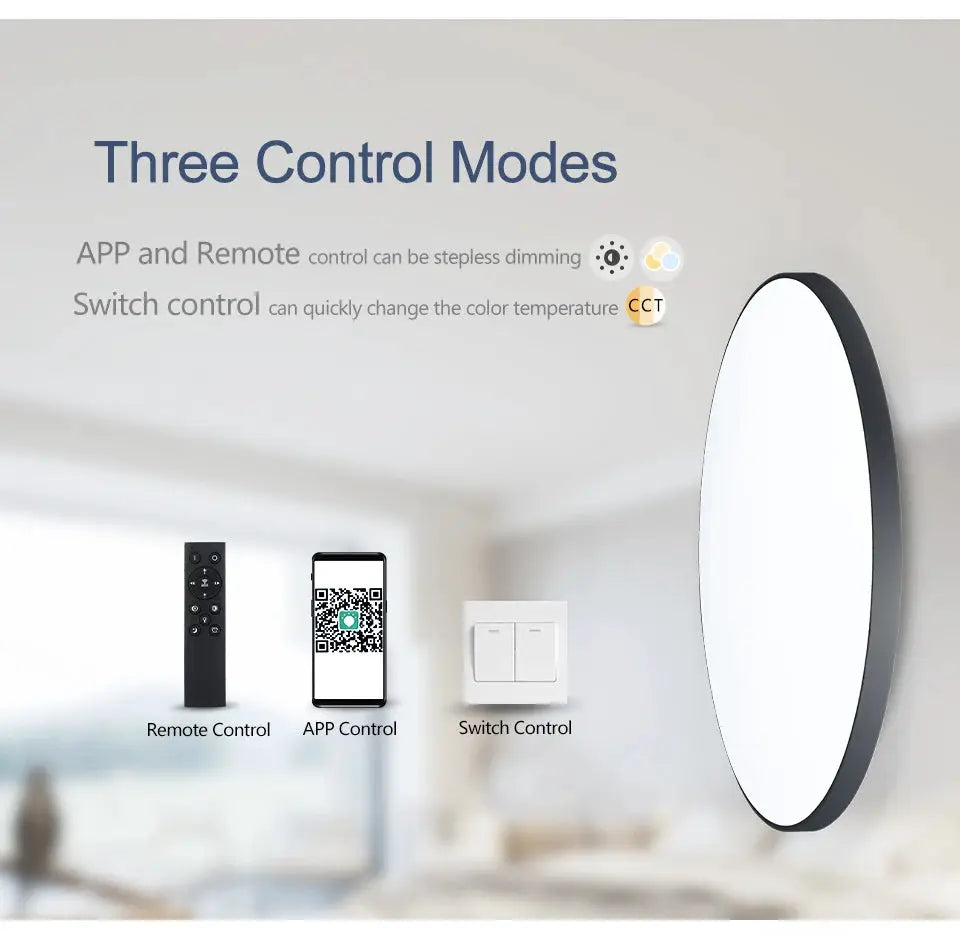 MARPOU smart ceiling lamp by Simples Market; white circular LED ceiling light with remote, app, and wall switch control