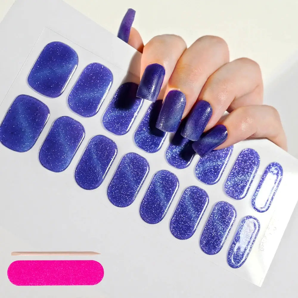 Simples Market purple glitter semi-cured gel nail wraps set with full-coverage decals