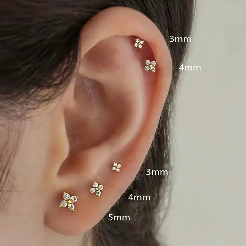 Simples Market 925 sterling silver zircon star stud earrings set in 3/4/5mm sizes (five pieces)