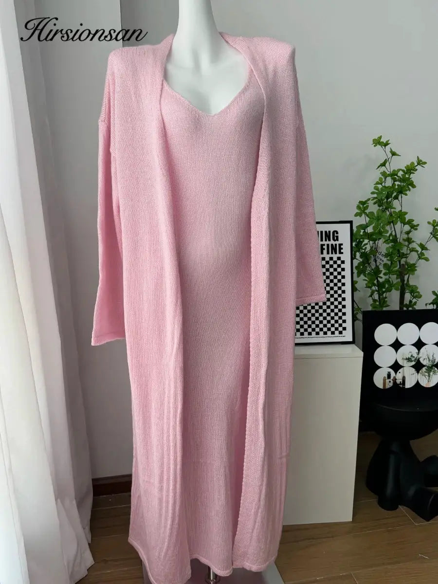 Three Piece Women Cardigan Vest Dress Set With Long Sleeve Outfit