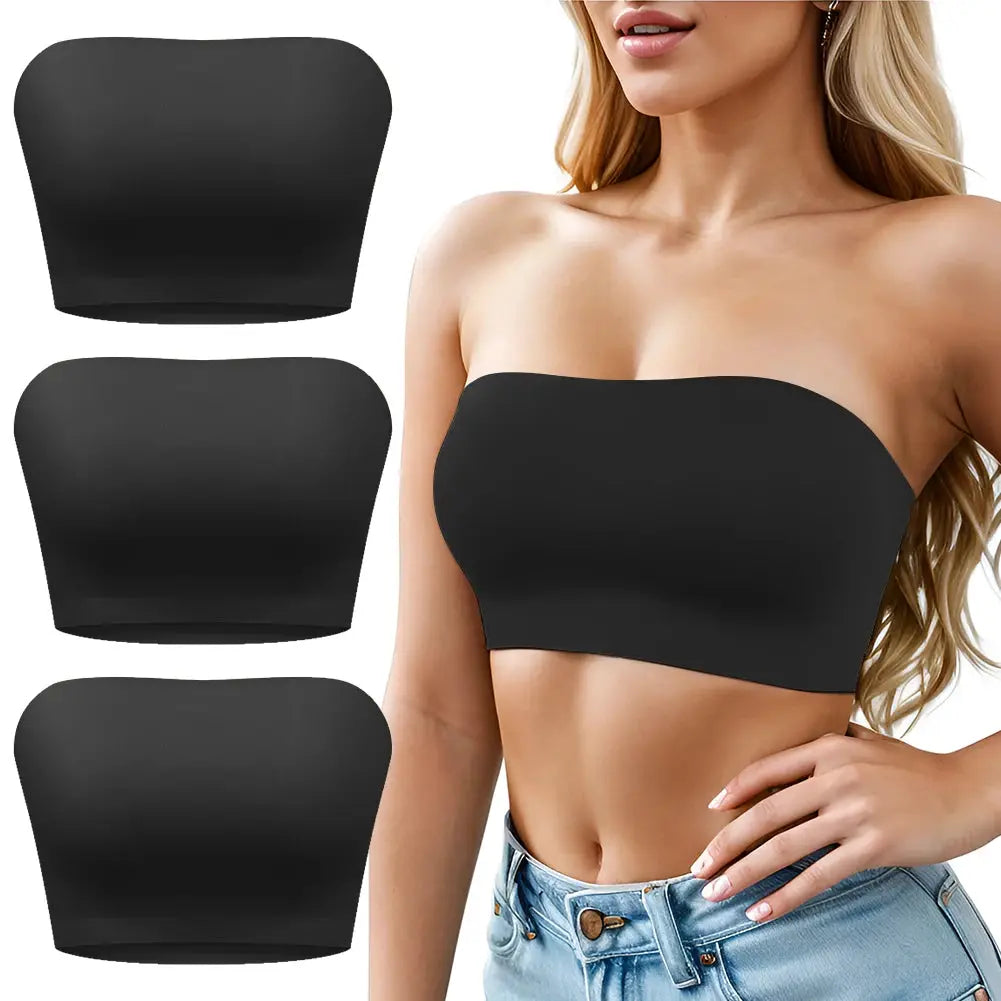 Sexy seamless strapless tube top bra, black, ultra-thin silicone non-slip, set of 3