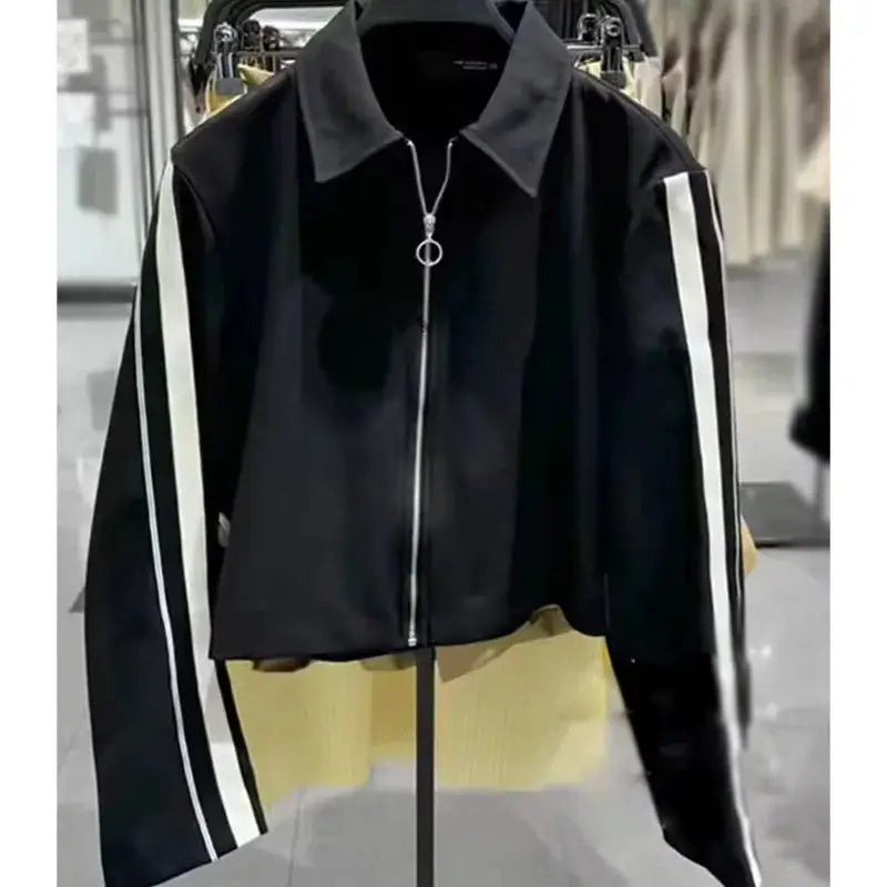 2024 New Women Patchwork Black White Baggy Pants Short Jacket Set