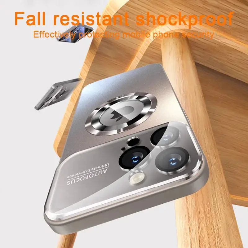  Luxury glass camera case with MagSafe for iPhone, Simples Market, shockproof