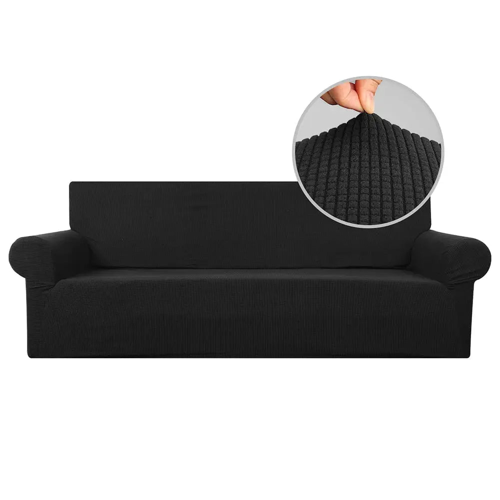 Joccun stretch sofa cover in black with jacquard knit, fits 1–4 cushion couches, washable furniture protector