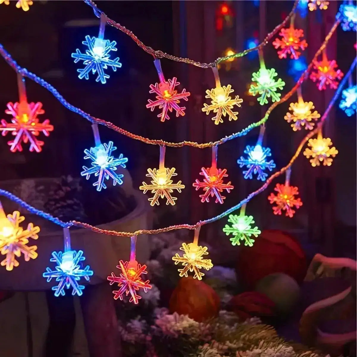 LED Christmas Snowflake String Light 1pc Indoor Outdoor Hanging Decor Fairy Atmosphere Lamp For Garden Party