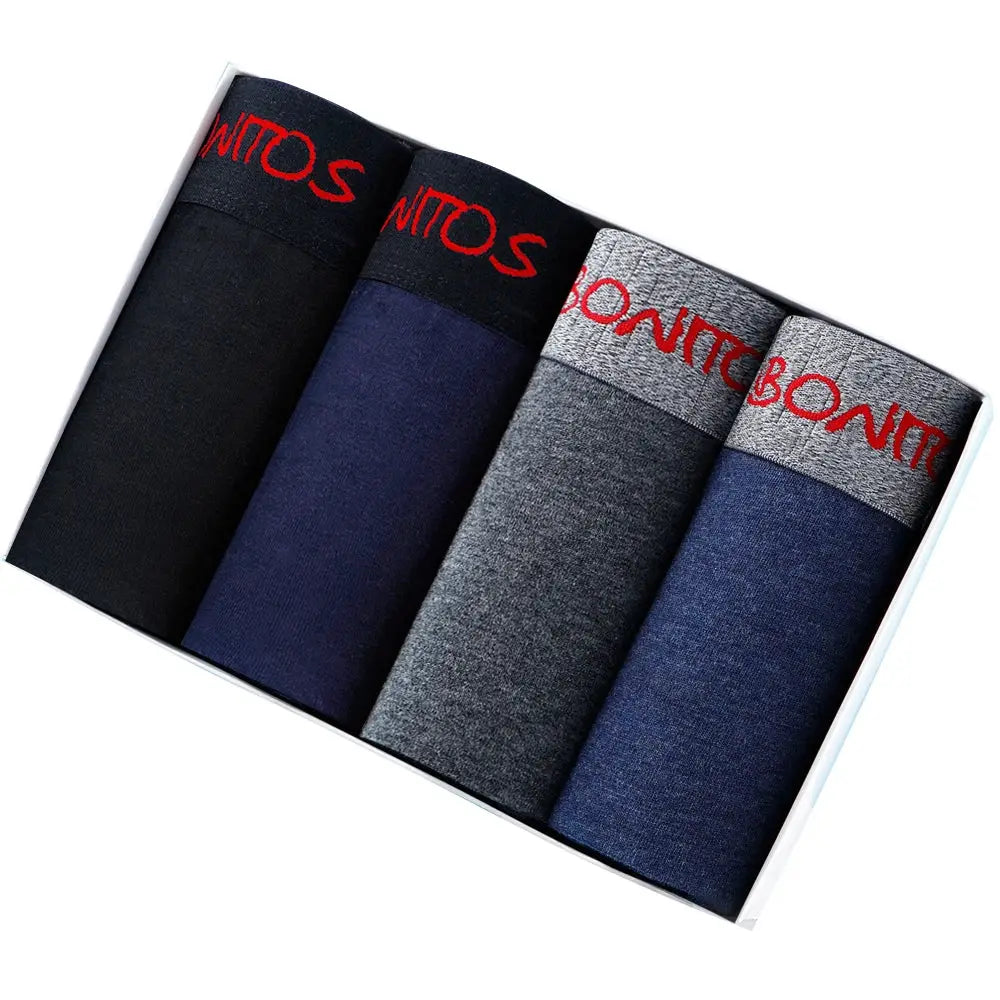 4-pack Bonito cotton men's boxer shorts in black, navy, grey, and blue