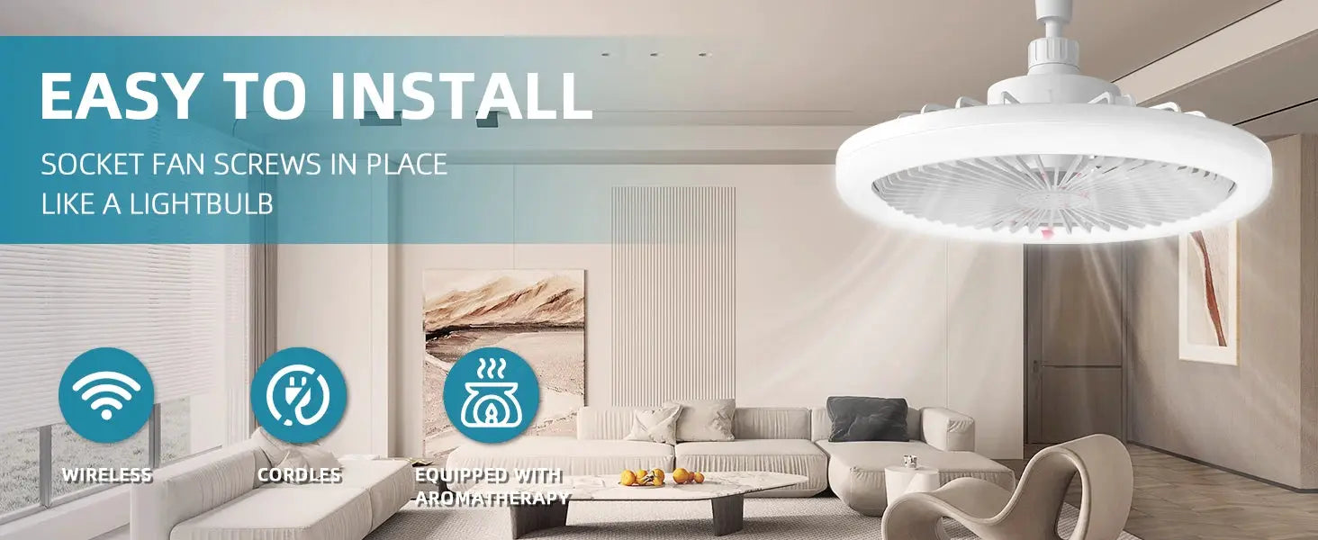 IRALAN modern ceiling fan with LED light, white finish, remote control in a stylish living room