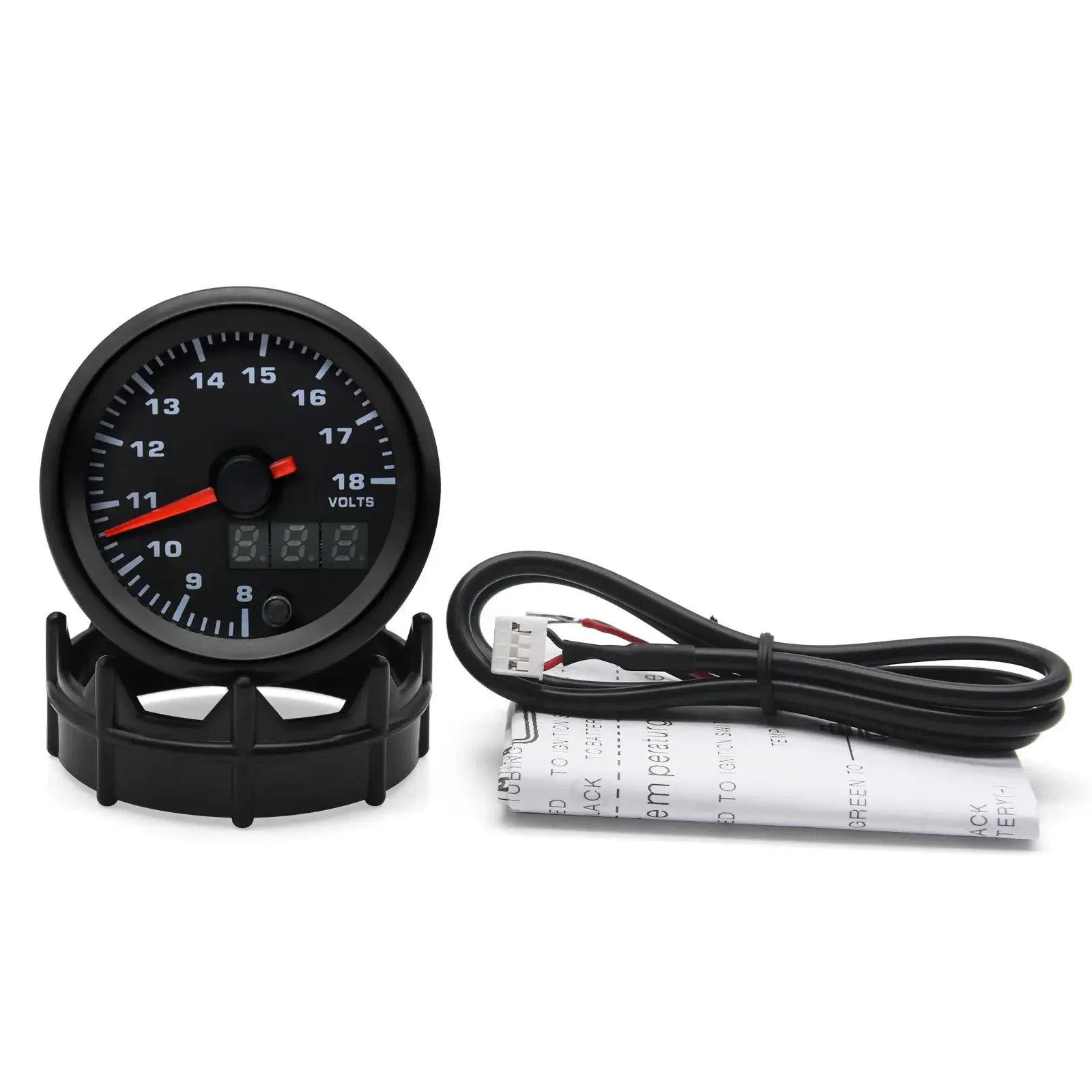 Simples Market 2-inch 52mm LED dual-display voltmeter gauge with black bezel and wiring harness