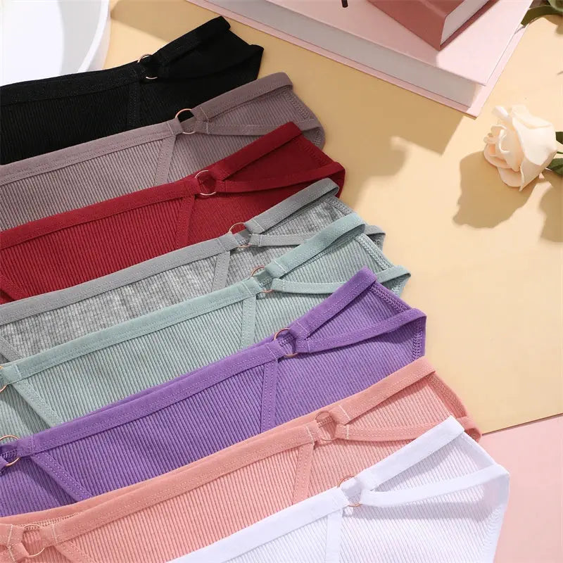 Women's ribbed cotton briefs by Simples Market, eight-pack in black, taupe, red, grey, mint, purple, peach and white