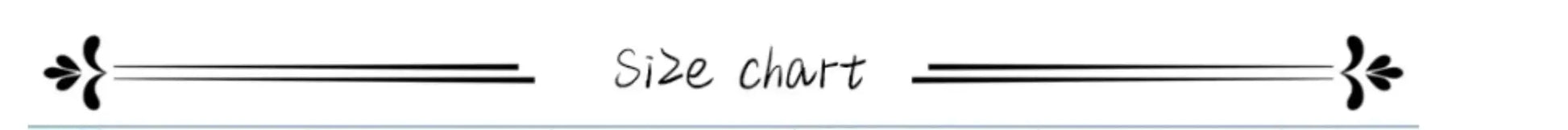 Size chart banner featuring decorative black borders and the centered Size chart text.