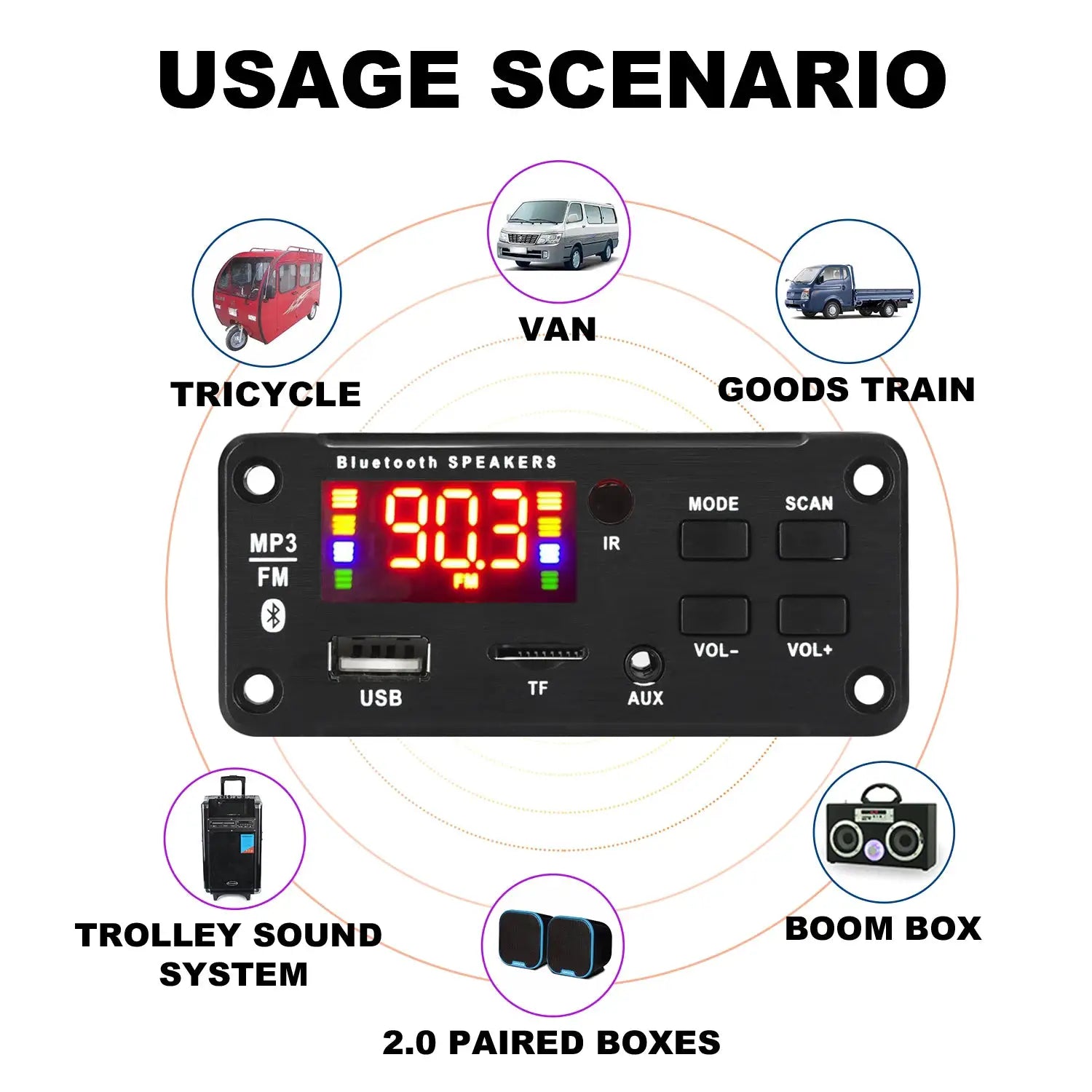 12V MP3 Decoder Board Bluetooth Car Kit With USB TF Card WMA WAV Support FM Radio And Color Screen
