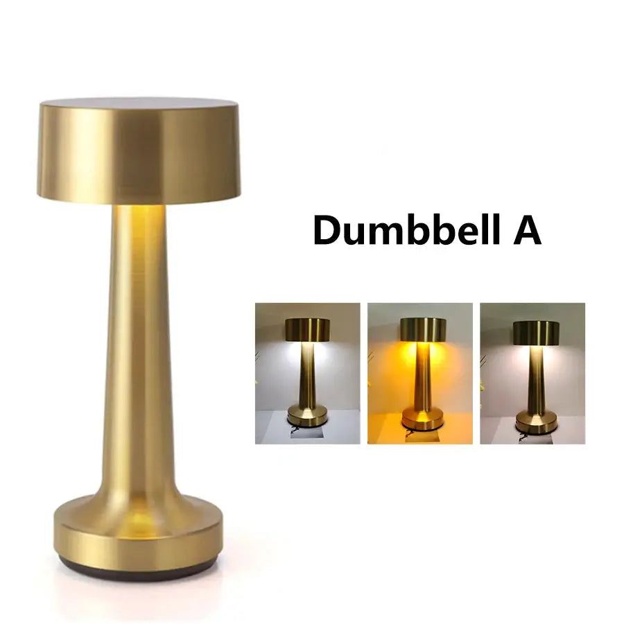 Simples Market LED table light in gold metal, touch-controlled rechargeable desk lamp for bars or coffee tables; four items