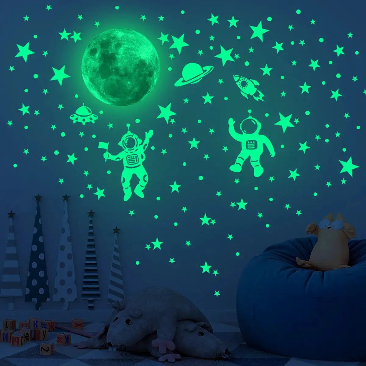 Luminous Moon And Stars Wall Stickers For Kids Room Decor Glow In The Dark Earth Wall Decals Noctilucent