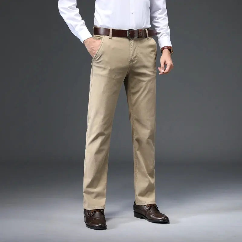 Men's straight khaki cotton pants for business casual wear