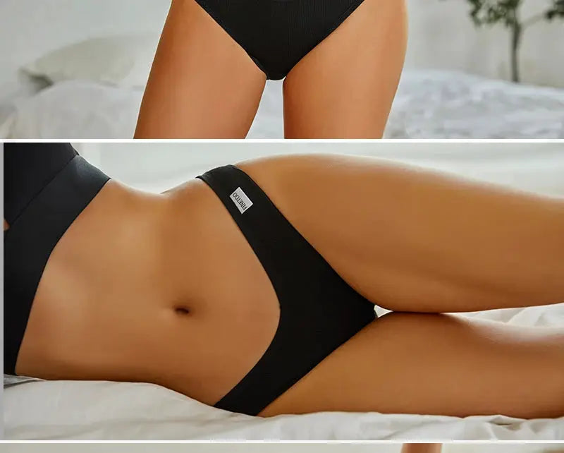 Simples Market FINETOO 3-piece black cotton panties for women, bikini briefs in M-XXL