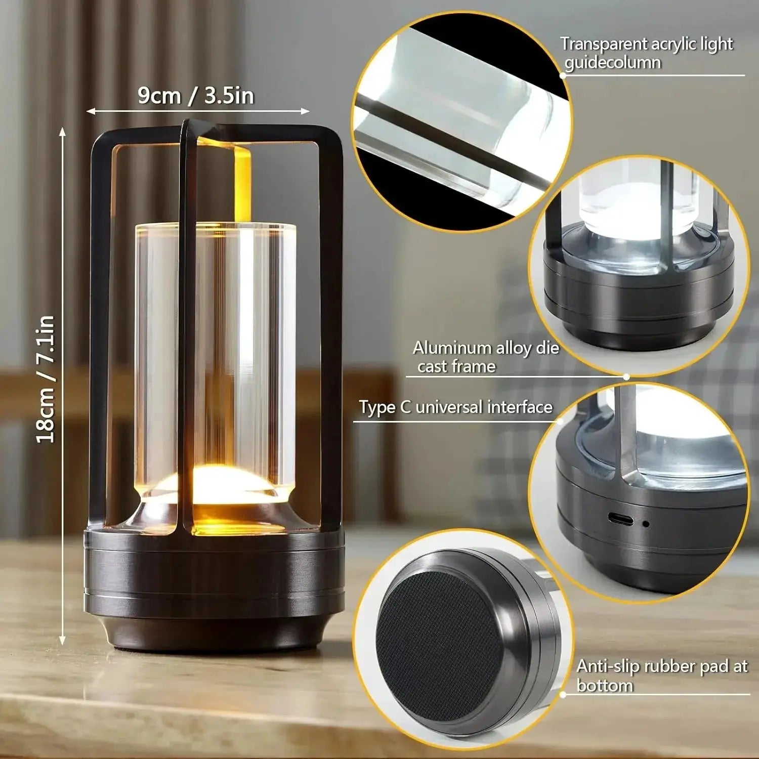 GGbingo cordless LED table lamp by Simples Market, black aluminum frame, USB-C rechargeable