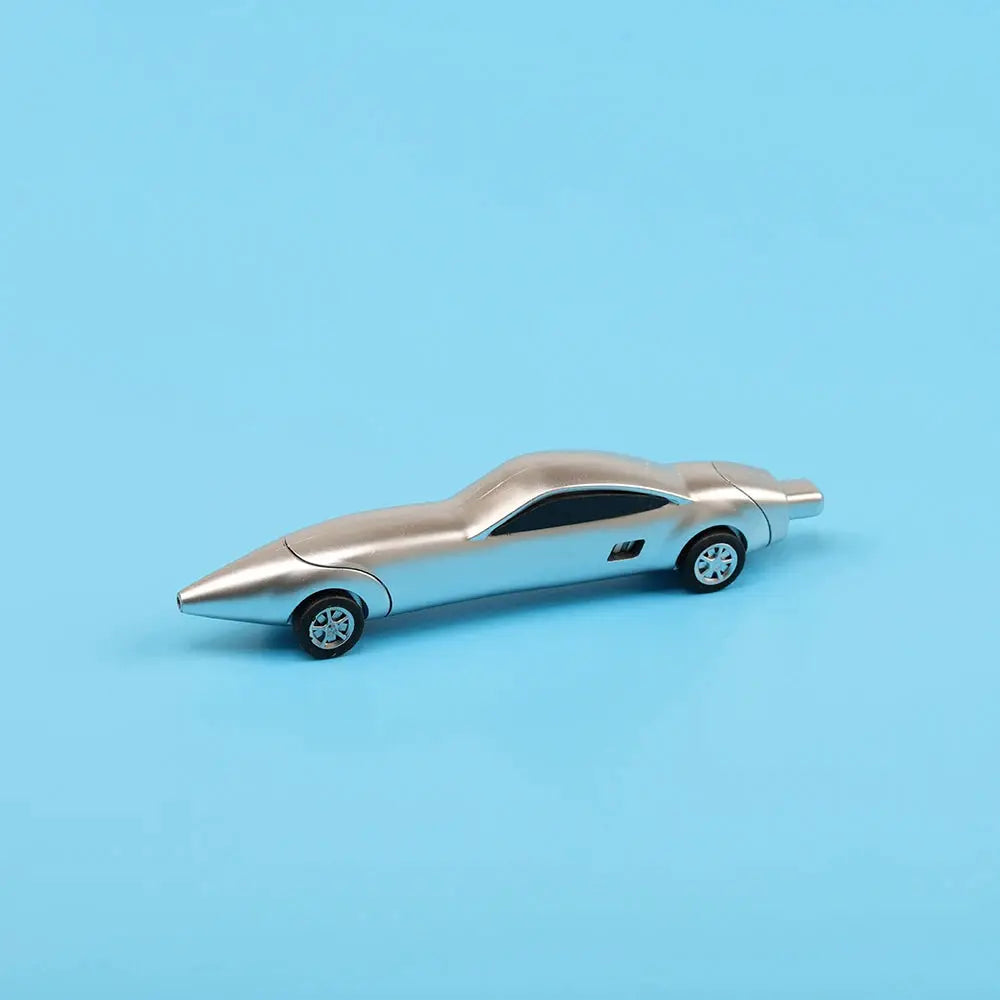 1-piece car-shaped ballpoint pen with a silver metallic finish, cute novelty stationery