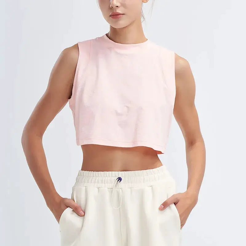 Simples Market women's pink cropped sports vest top, seamless breathable quick-dry fabric