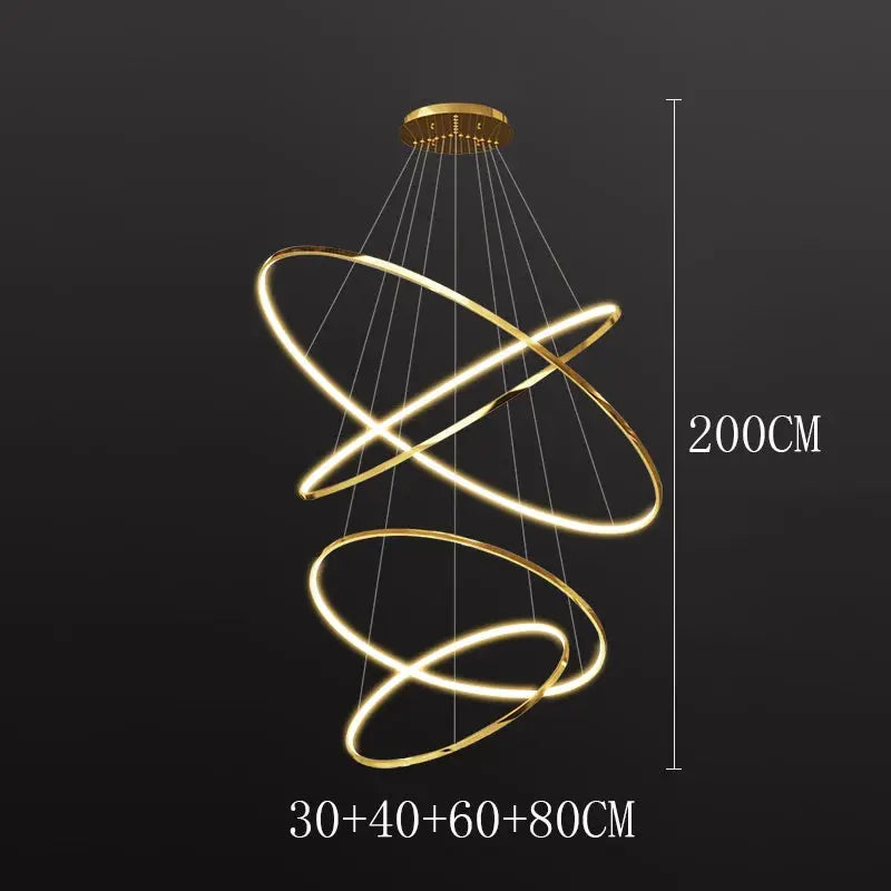 Modern spiral LED pendant light chandelier with gold finish.