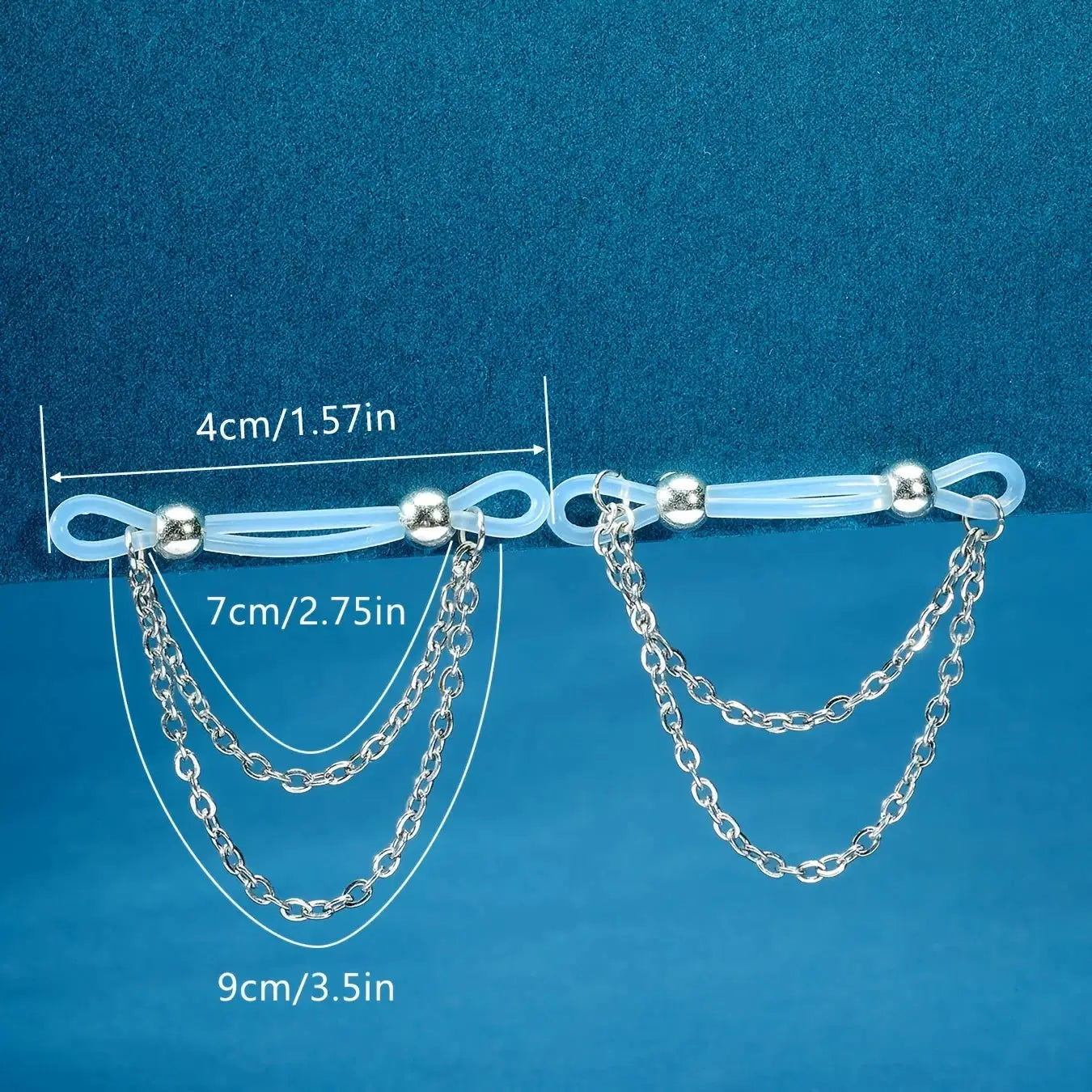 Simples Market 1 pair adjustable acrylic fake nipple rings with blue translucent loops, silver beads and hanging chains