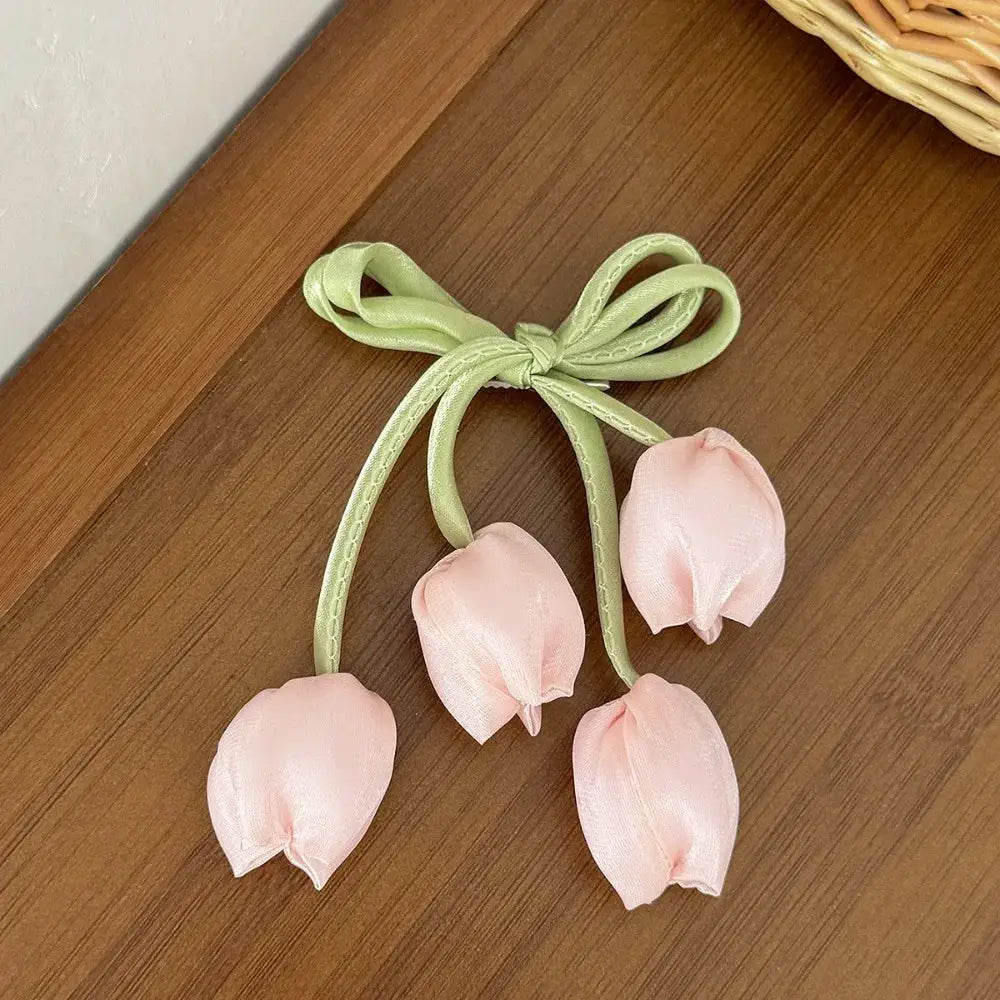 Aurora Bloom Chiffon Tulip Hair Clips for Girls Light Pink Elegant Floral Hair Accessories