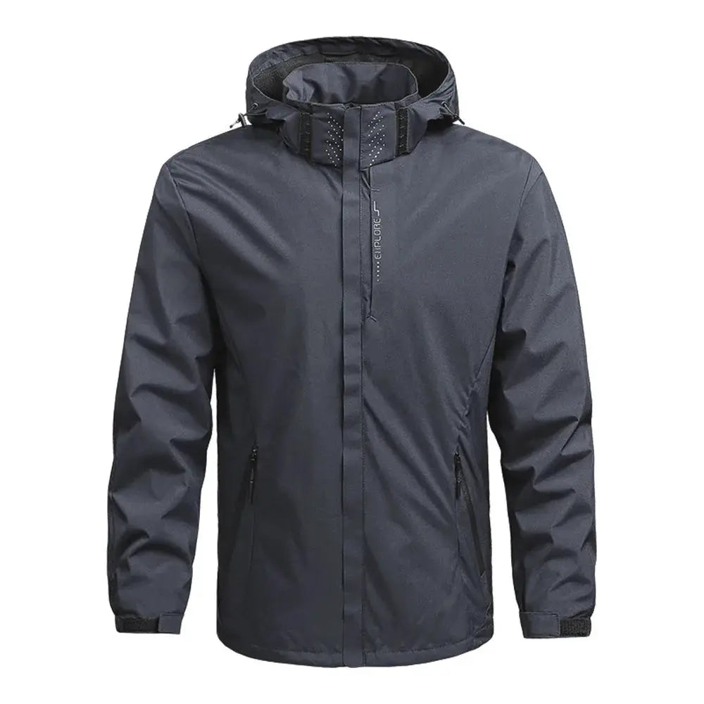 Men's hooded waterproof rain jacket, lightweight windproof outerwear in dark navy by Simples Market