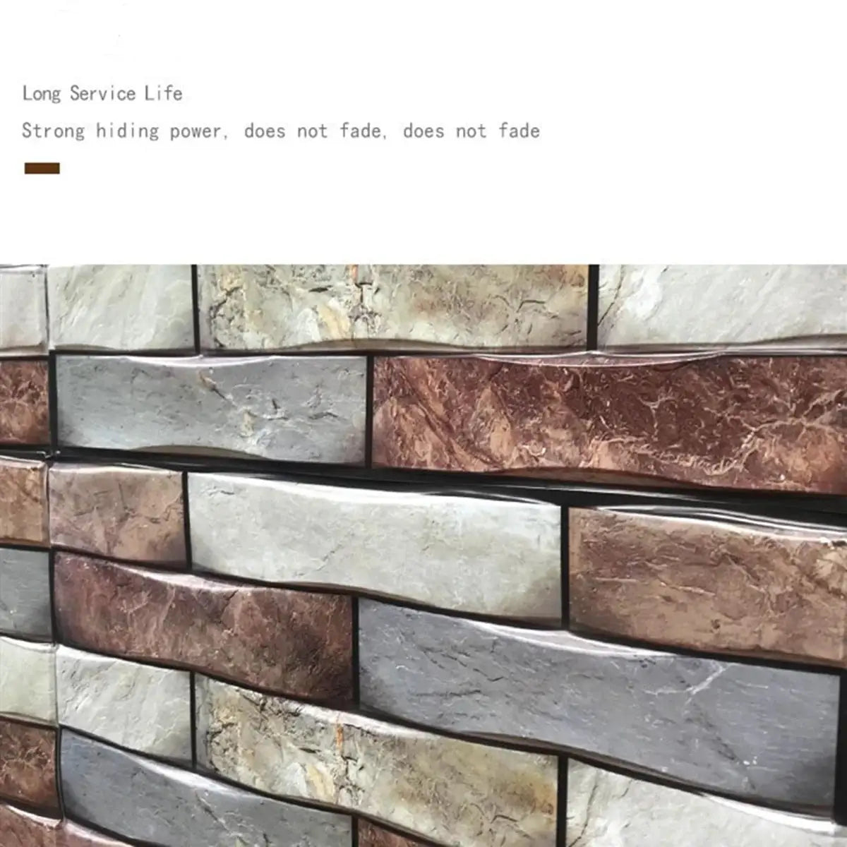 Self-adhesive 3D tile wall sticker set in gray, beige and brown stone textures for kitchen or bathroom decor