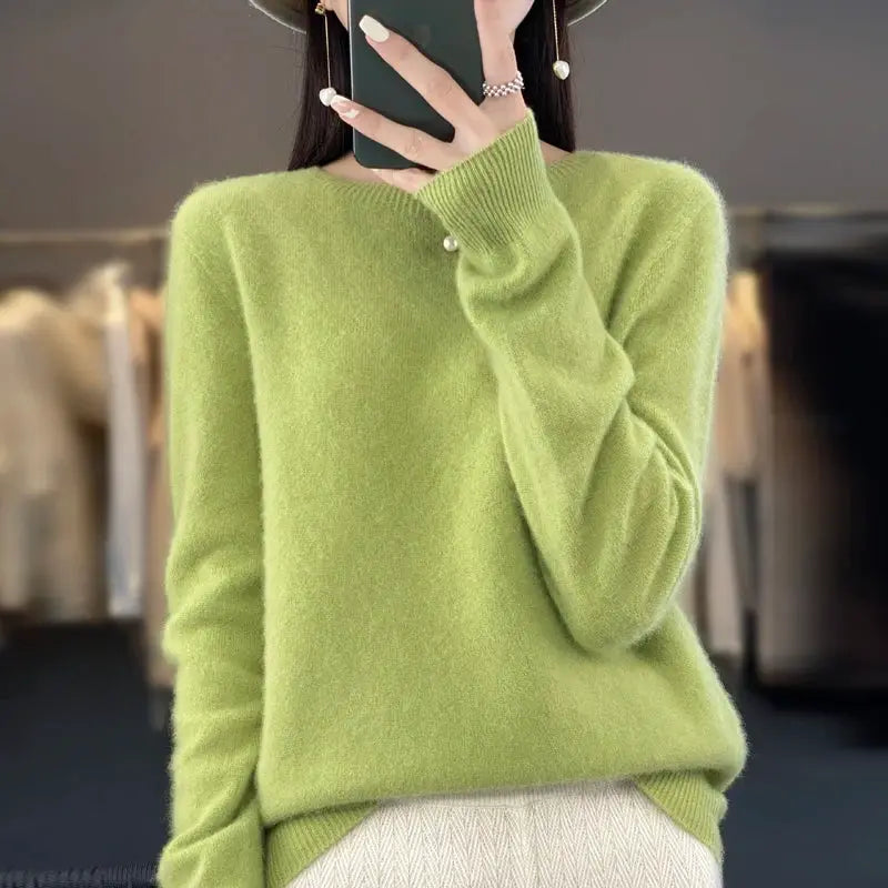 Aurora Merino O Neck Sweater For Women 100 Percent Extrafine Australian Merino Wool Lightweight Warmth
