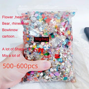 50g 3D Random Mixed Resin Nail Art Charms Cartoon Shapes Bows Diamonds Hearts Flowers Ribbons For DIY Manicure