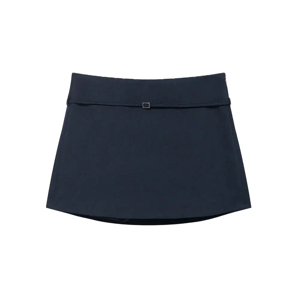 Women's navy skort with belt; built-in shorts for casual, stylish wear