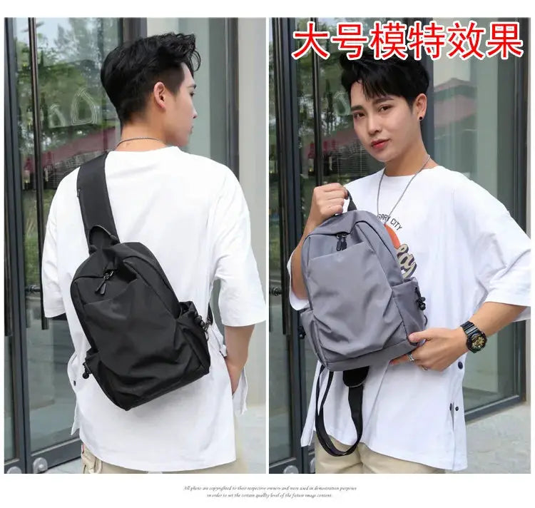 Men's large canvas chest bag with crossbody strap; black and gray color variants by Simples Market.