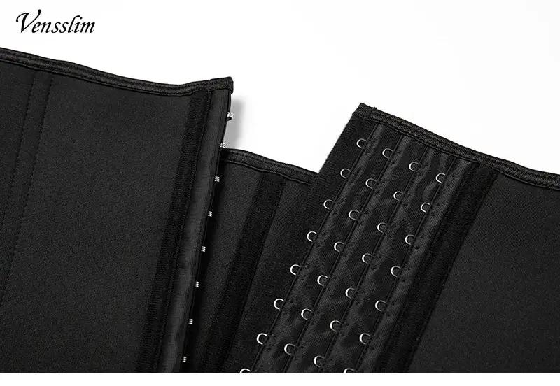Venslim black waist trainer belt with multiple rows of metal hook closures