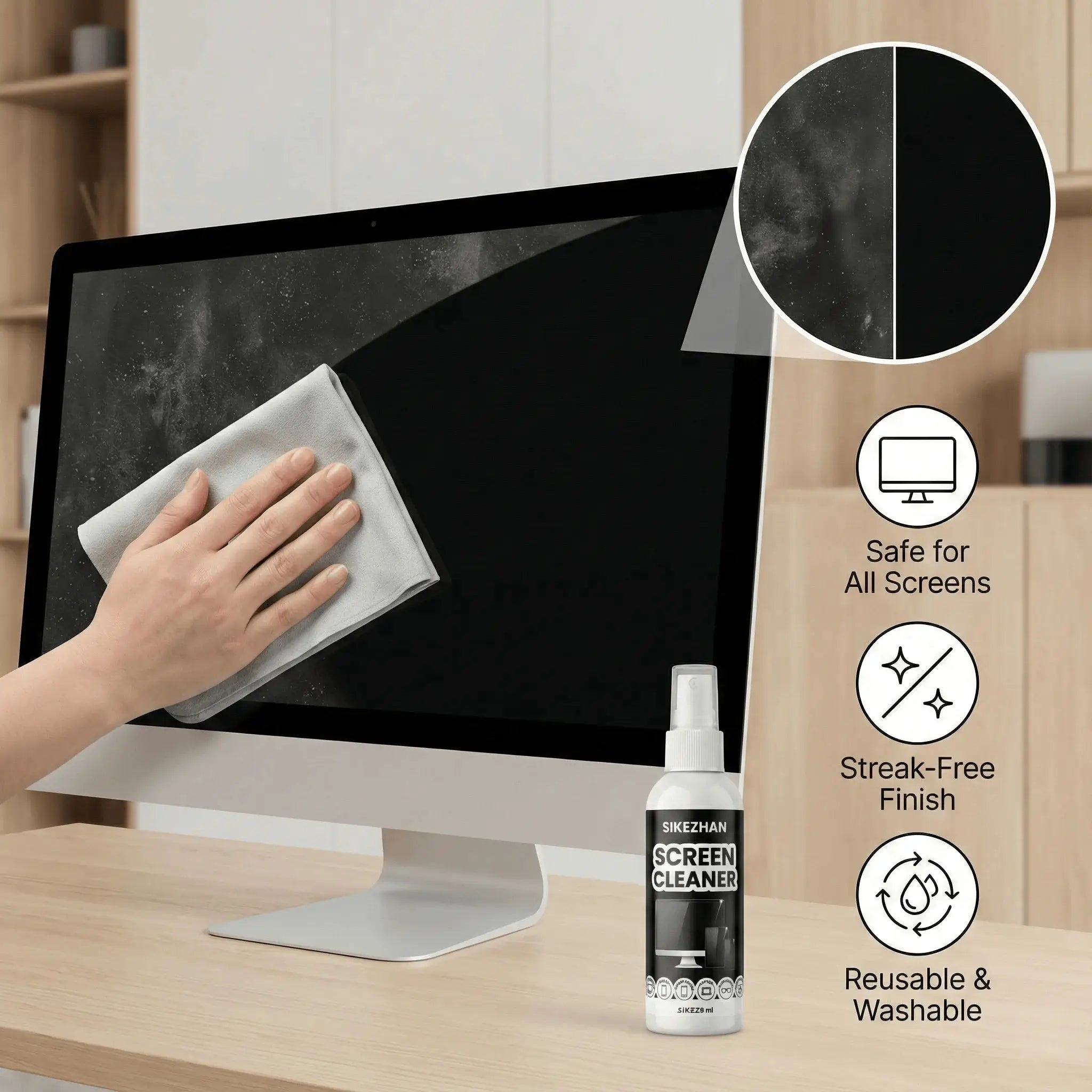SIKEZHAN Screen Cleaner Kit With Polishing Cloth Streak Free Spray For MacBook iPad iPhone Laptop Monitor And TV 2 oz
