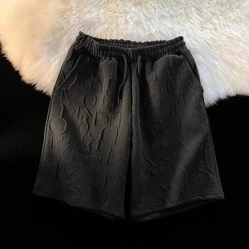 Simples Market men's black waffle shorts, loose wide-leg running/cargo style