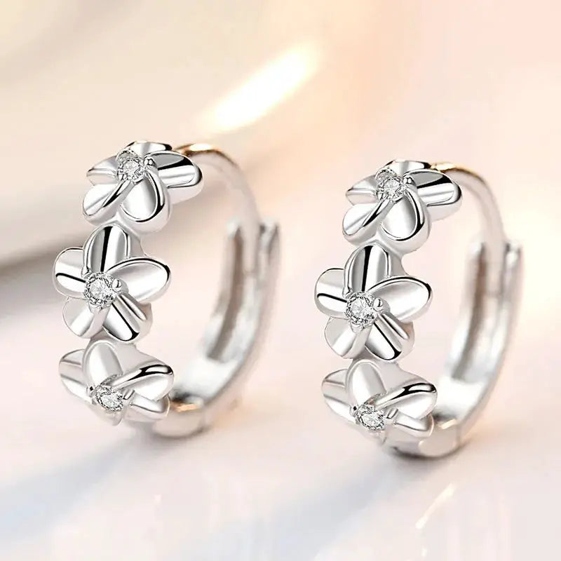 925 Sterling Silver Zircon Flower Stud Earrings For Women Wedding Jewelry High Quality