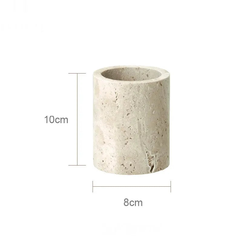 Beige travertine bathroom accessory tumbler for vanity