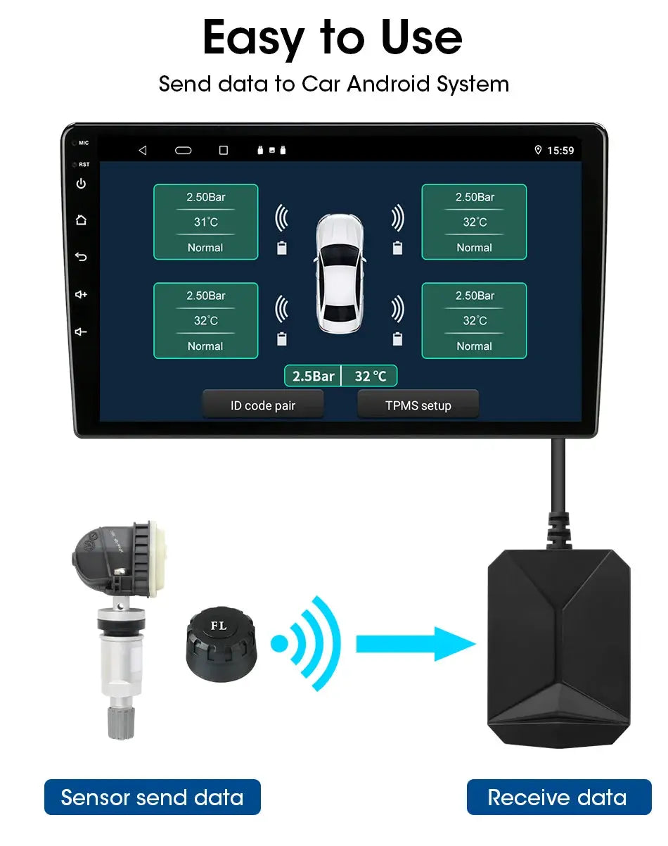 JMCQ USB Android TPMS display with 5 internal/external tire sensors for car radio by Simples Market