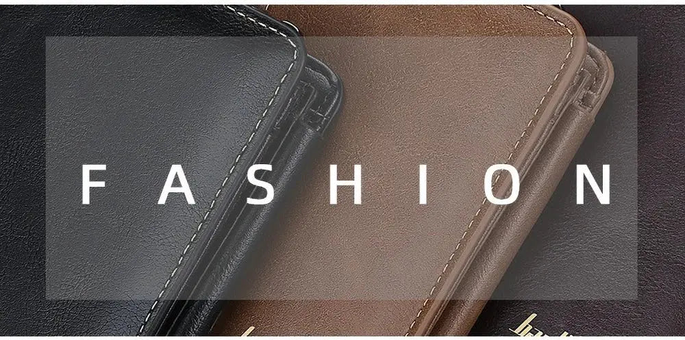 Baellerry men's short wallets in PU leather; black, brown and tan; RFID blocking front-pocket design (set of 3)
