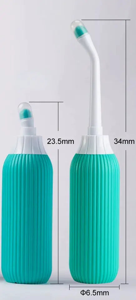 Simples Market portable bidet set with turquoise ribbed bottles and curved nozzles, two items shown.