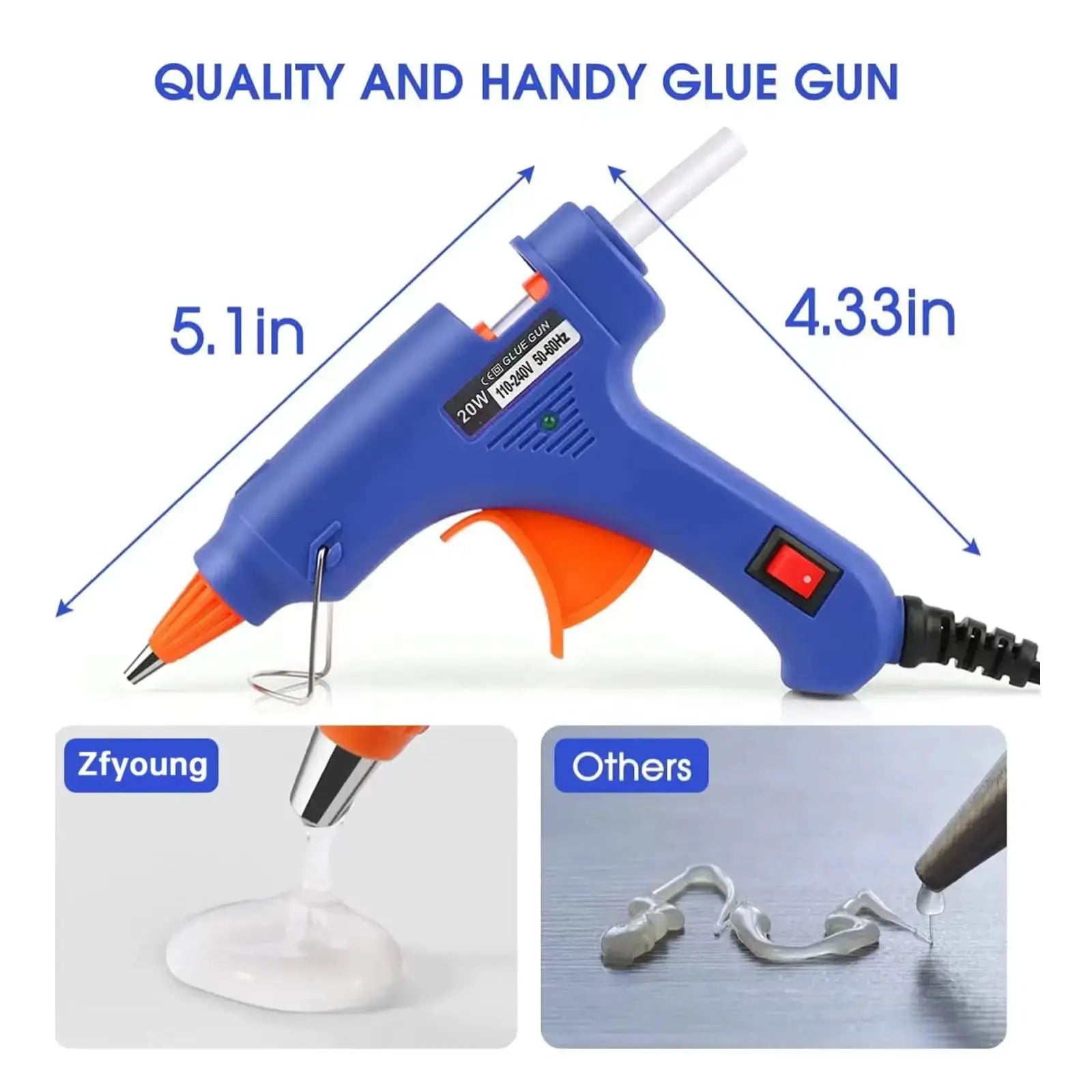 20W Hot Melt Glue Gun Mini DIY Tool For Household And Light Industrial Use 7mm Glue Sticks Anti Drip Nozzle EU Plug